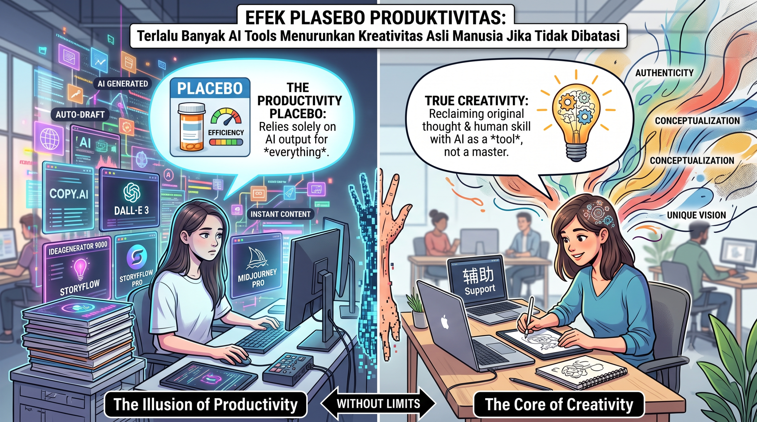 Efek Plasebo Produktivitas: Ketika AI Mematikan Kreativitas Asli Manusia