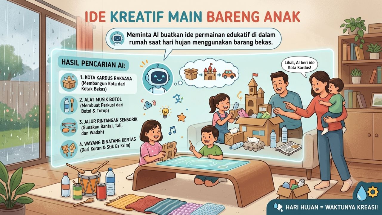 Ide Kreatif Main Bareng Anak: Menyulap Barang Bekas Jadi Permainan Edukatif Saat Hari Hujan Lewat Bantuan AI