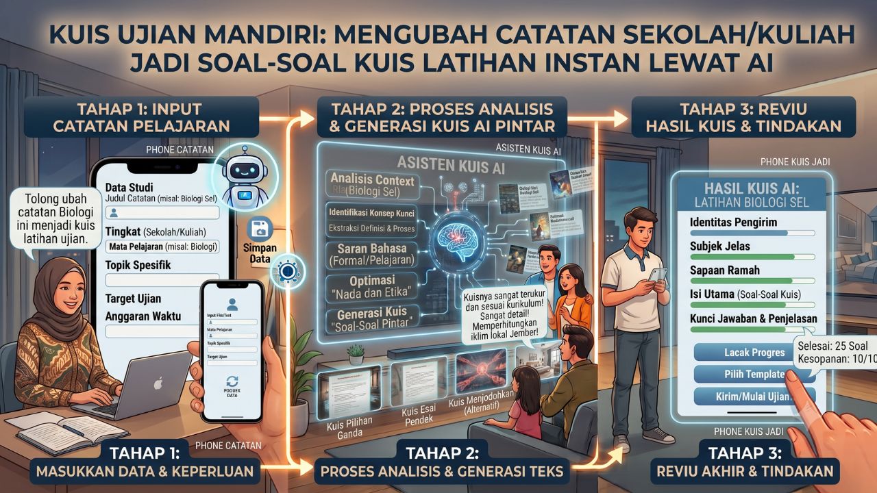 Kuis Ujian Mandiri: Mengubah Catatan Pelajaran Menjadi Soal Latihan Instan via AI