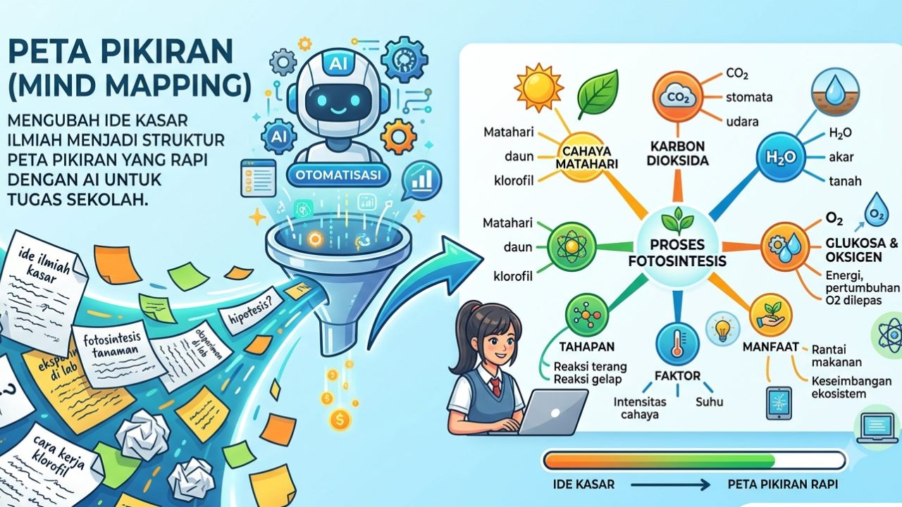 Peta Pikiran (Mind Mapping): Mengubah Ide Kasar Ilmiah Menjadi Struktur Rapi dengan AI untuk Tugas Sekolah